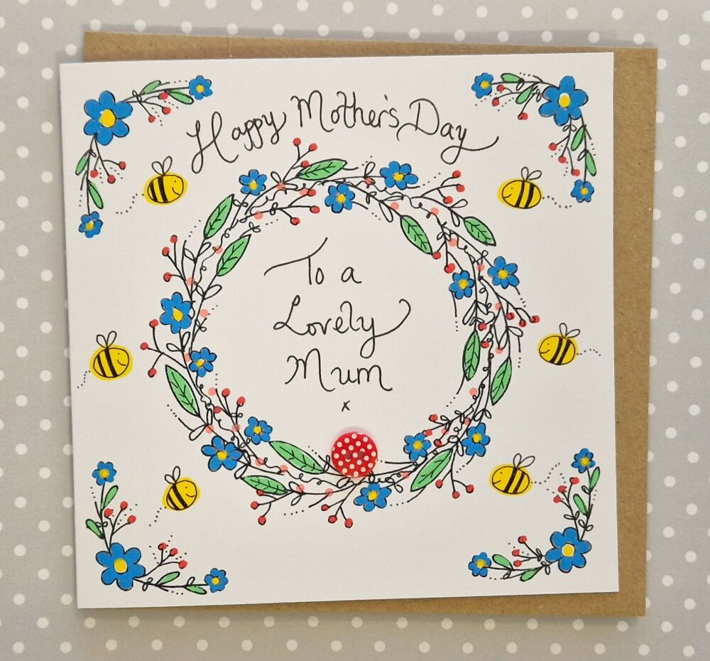 Bright Floral Bloom Wreath with Buzzy Bees for Mum