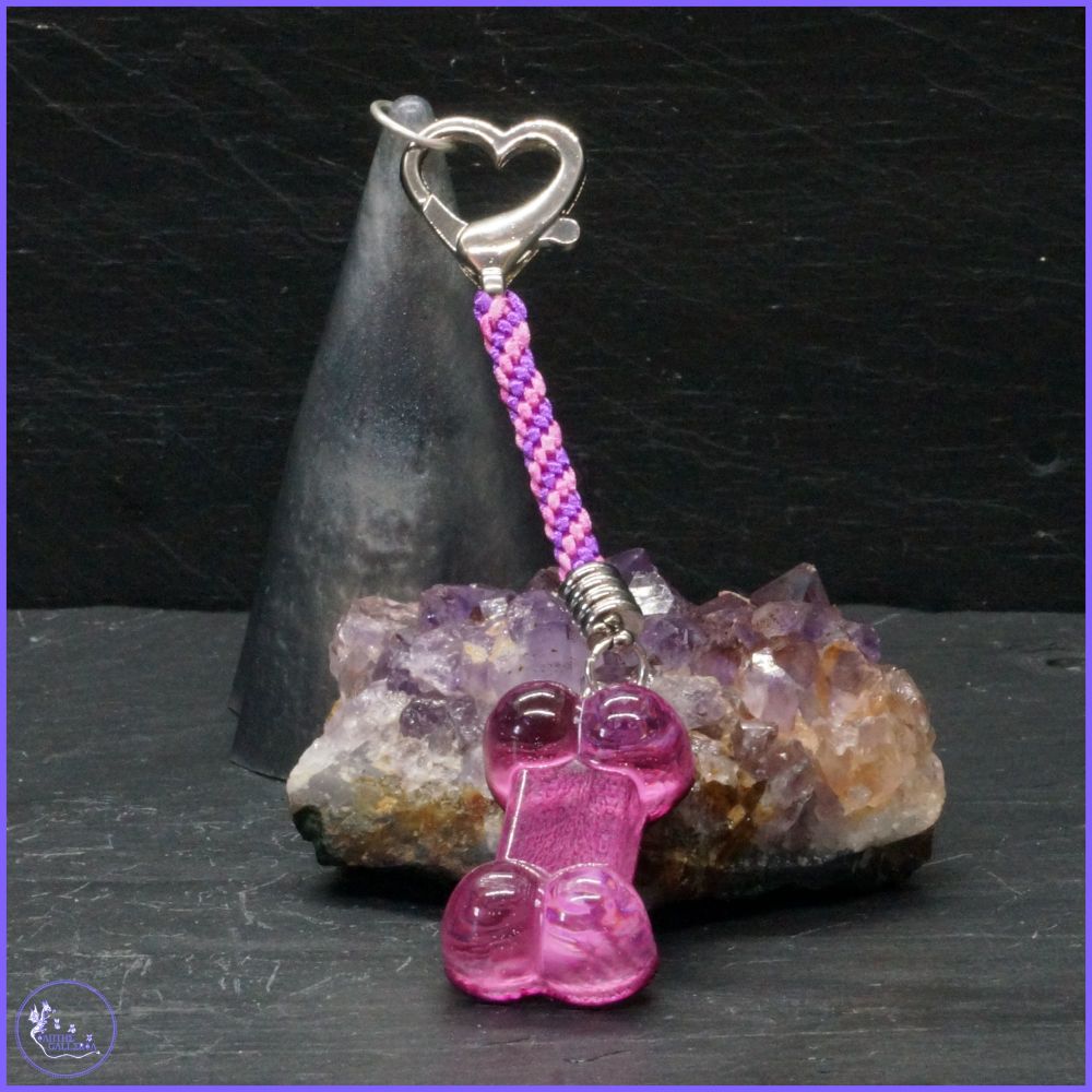 Pink Resin Bone on Heart Shaped Lobster Clasp Bag Charm or Keyring.
