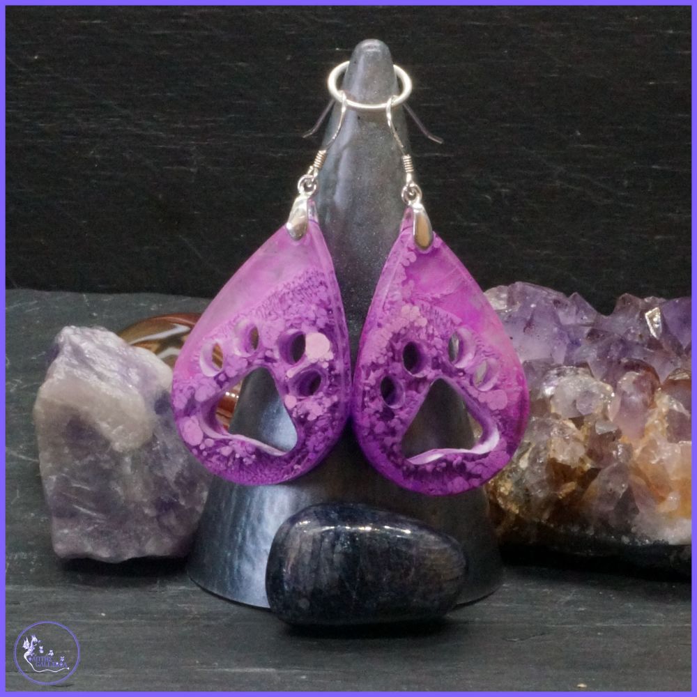 Purple Teardrop Paw Print Earrings.