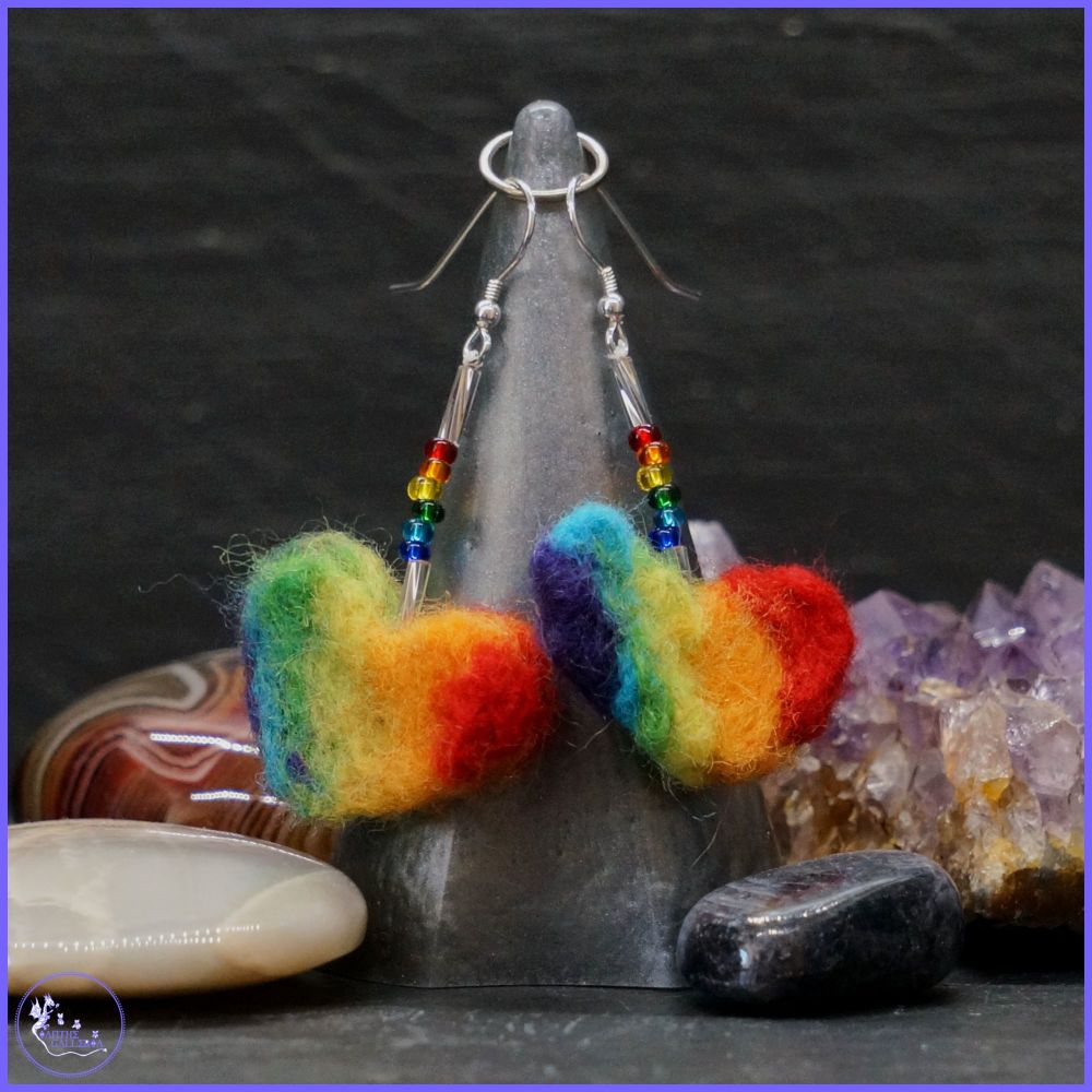 Rainbow Heart Drop Earrings.