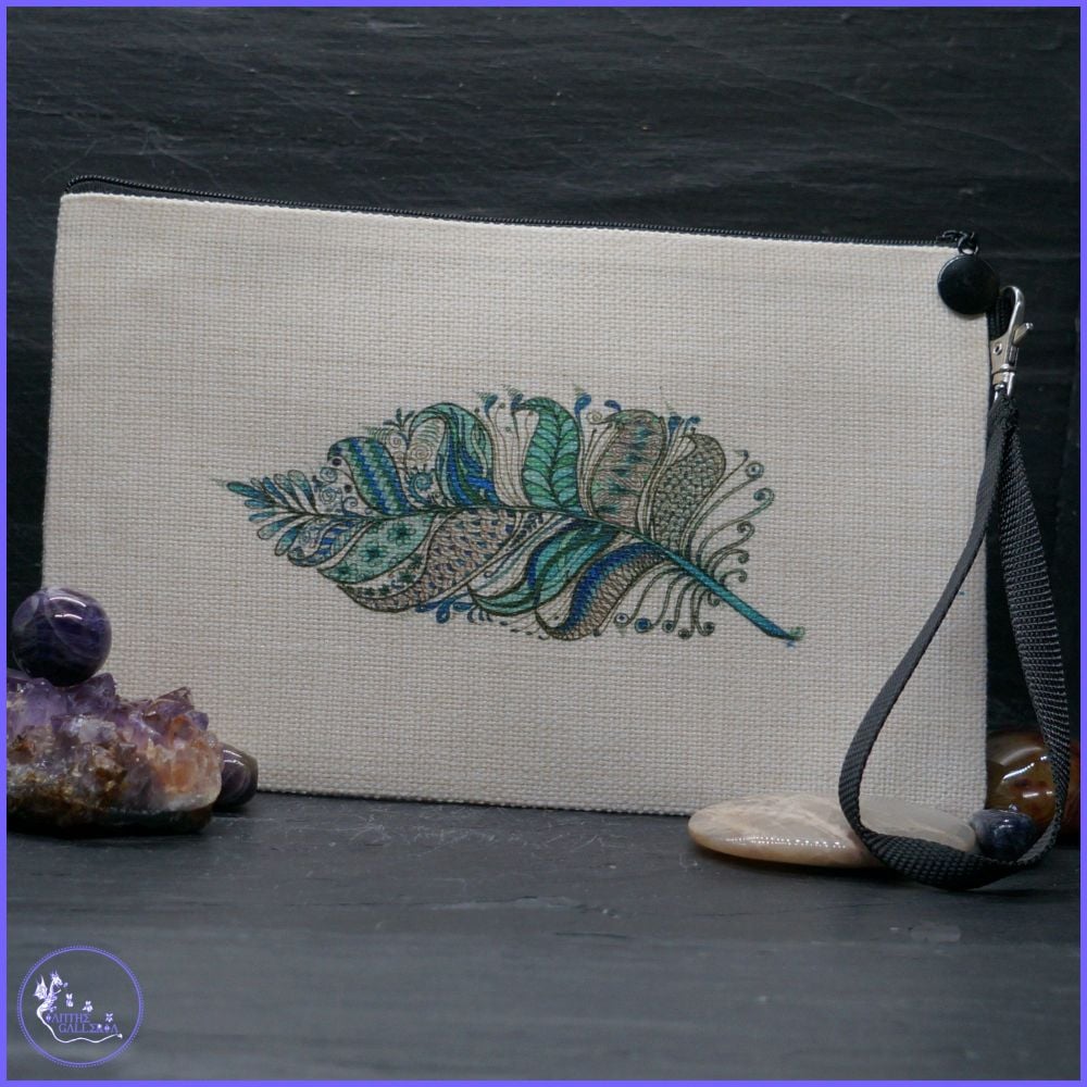 Feathers in Blue Cosmetic Bag.