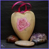 Pink Rose on Wooden Heart.