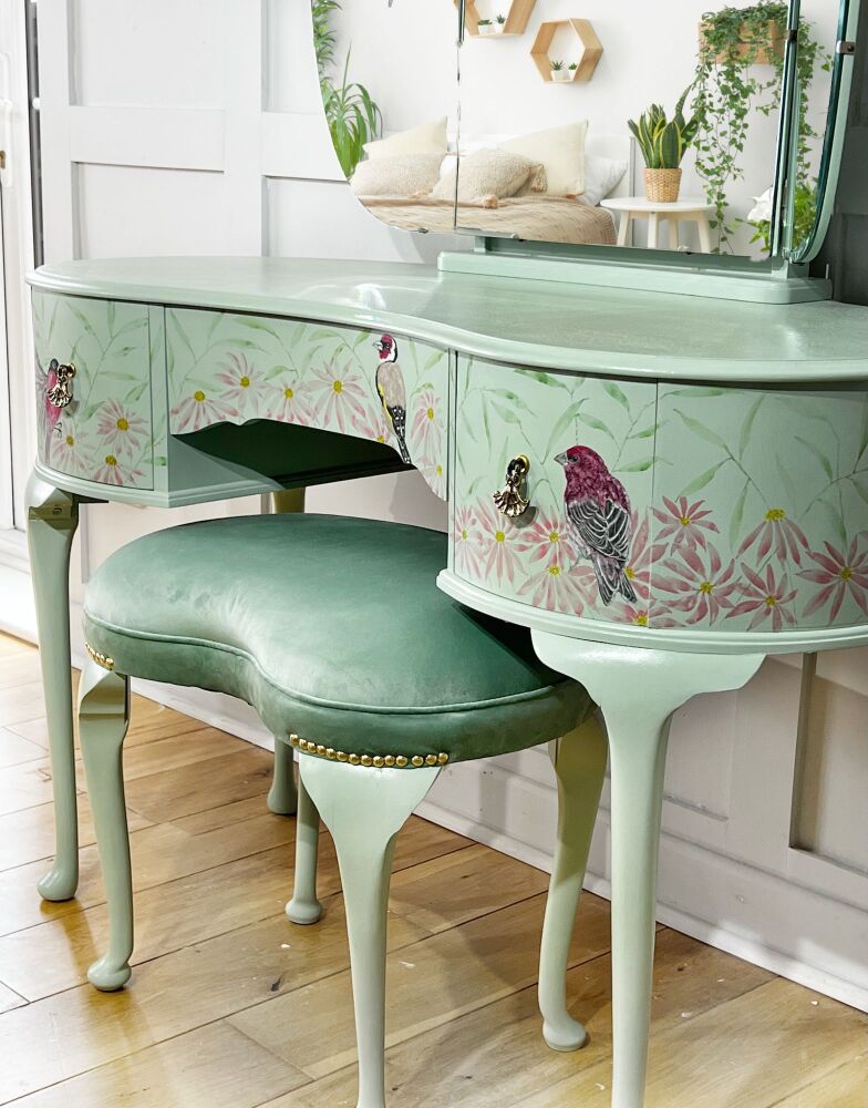 Vintage Painted Bird Dressing Table