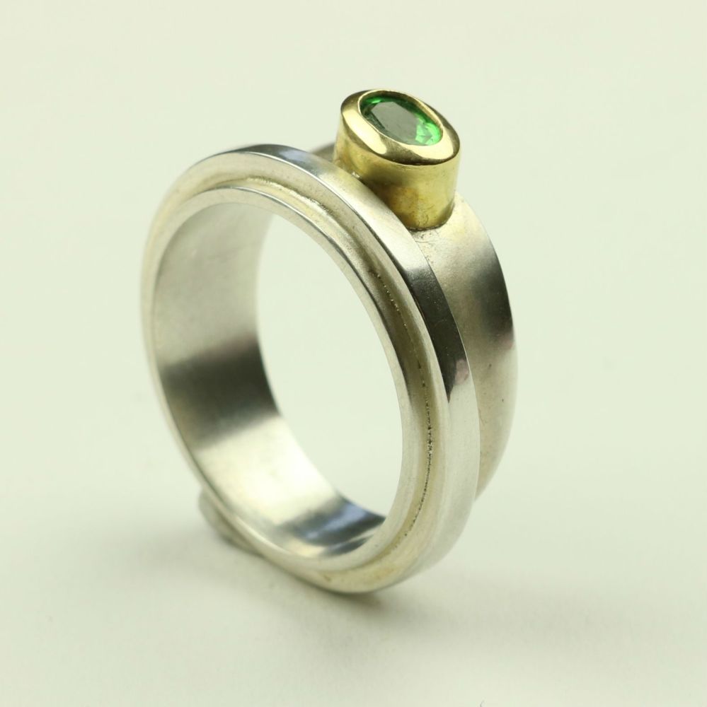 Taper Ring in Silver and Gold with Tsavorite