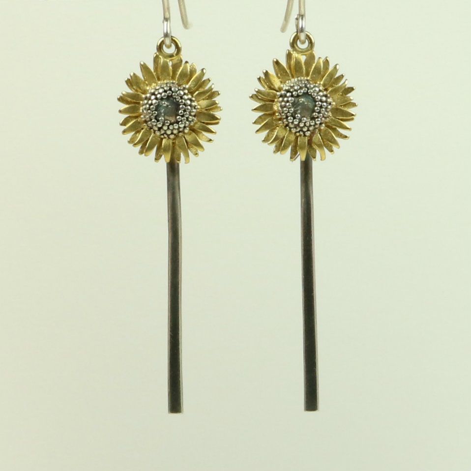 Sunflower small drop earrings with stem