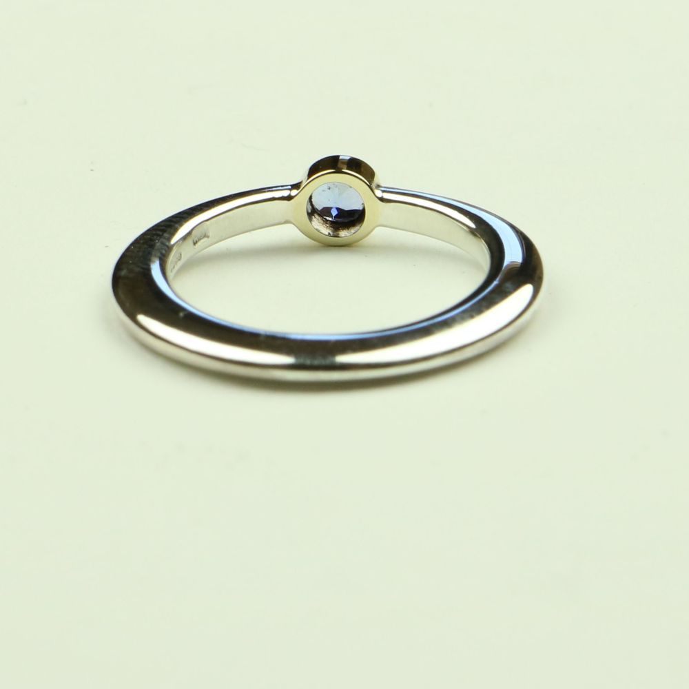 Halo Silver and Gold Ring with Tanzanite