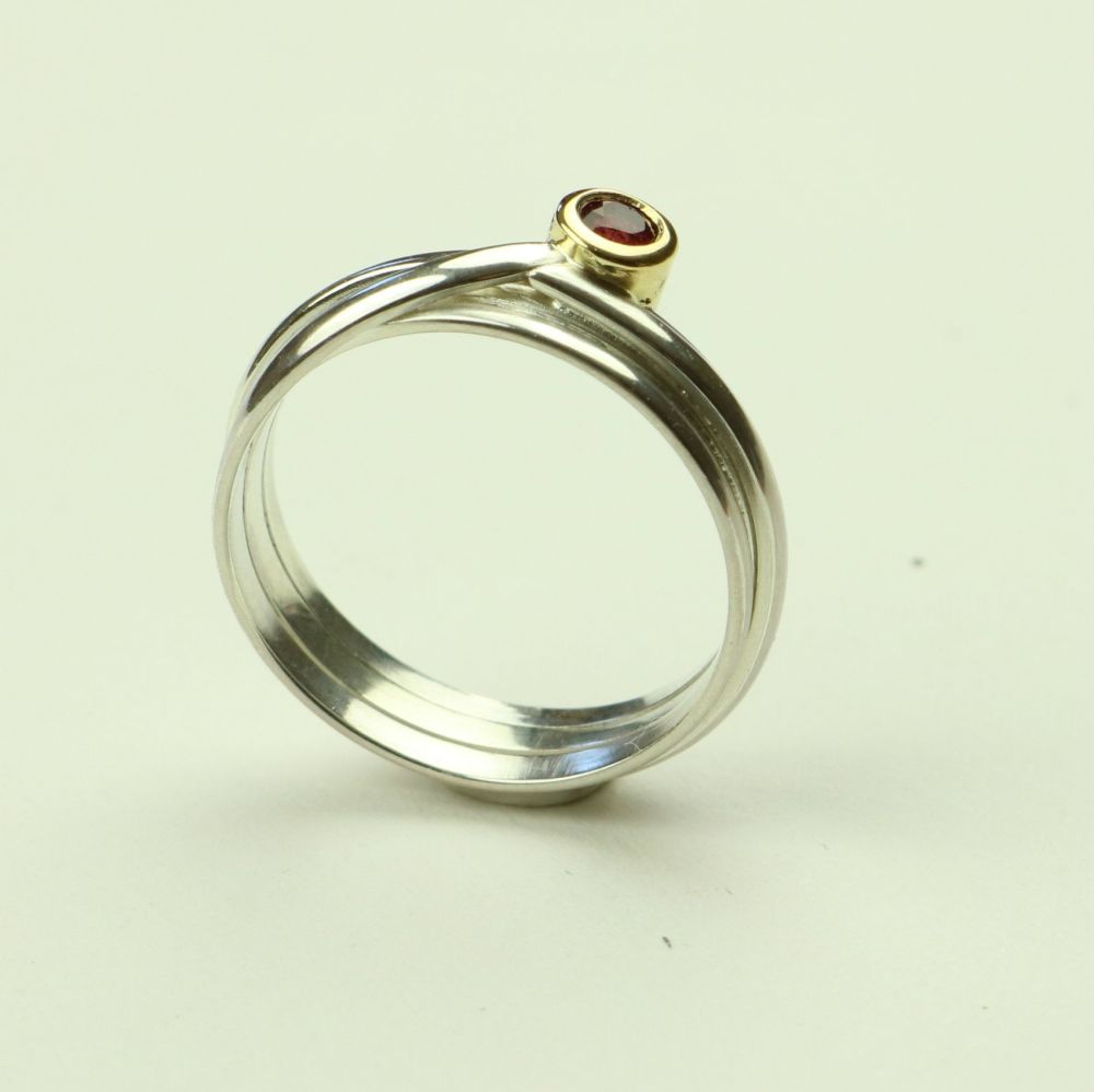 Wrap Ring in Silver and Gold with Ruby