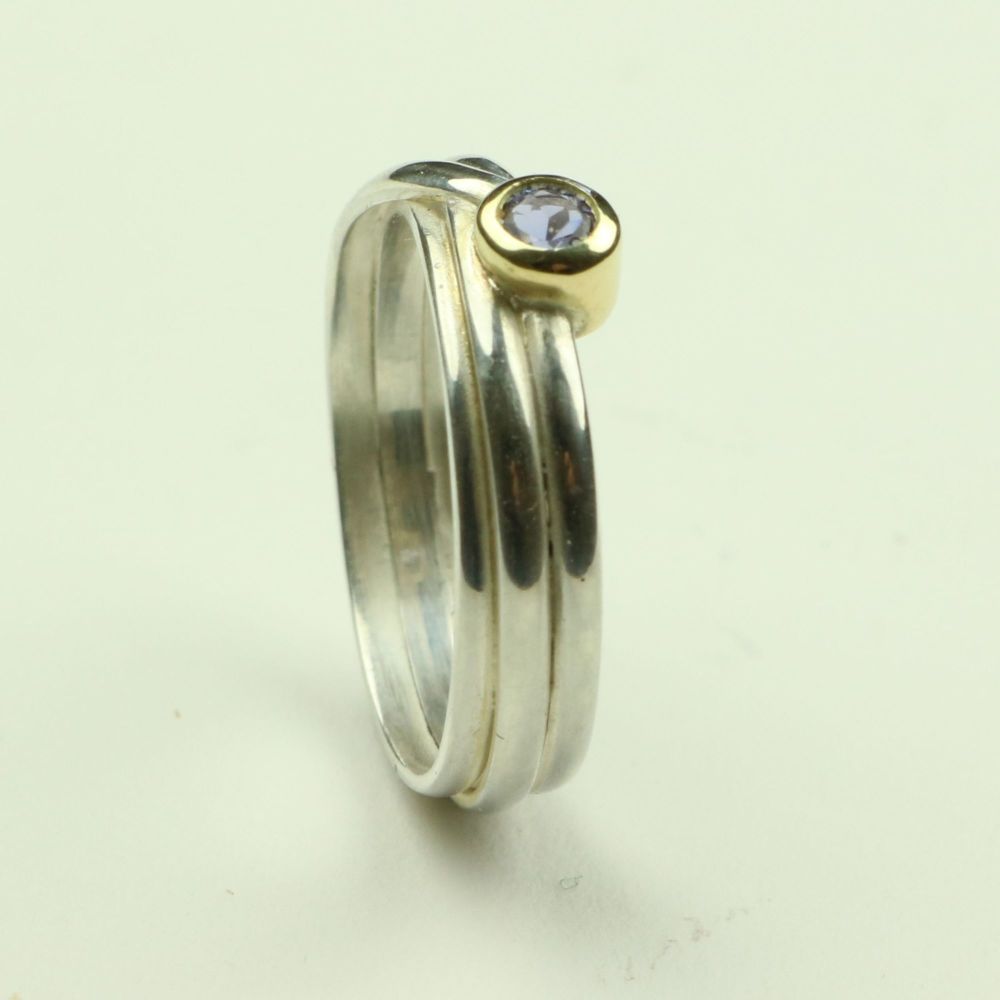 Wrap Ring in Silver and Gold with Tanzanite
