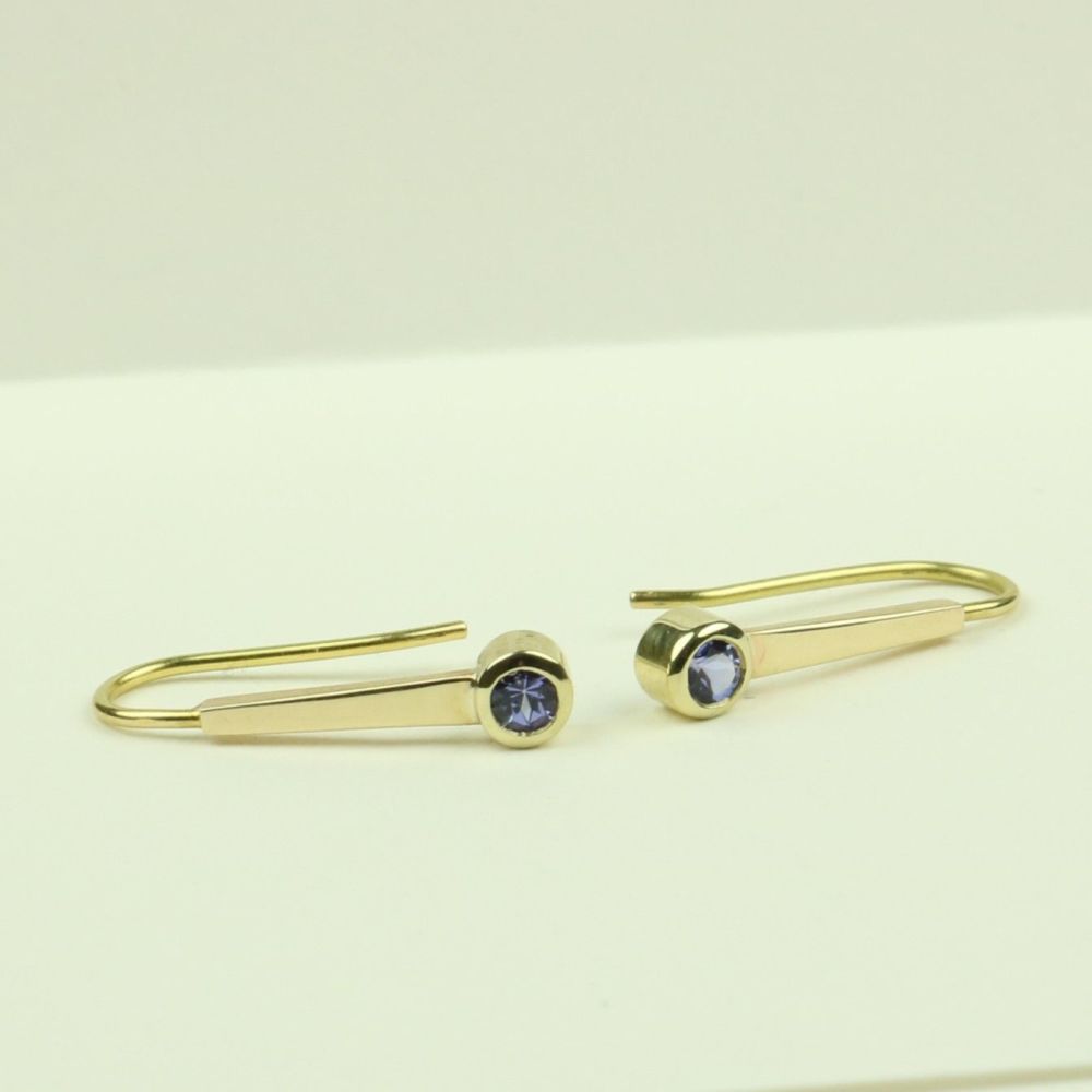 Gold Drop Earrings with Tanzanite 