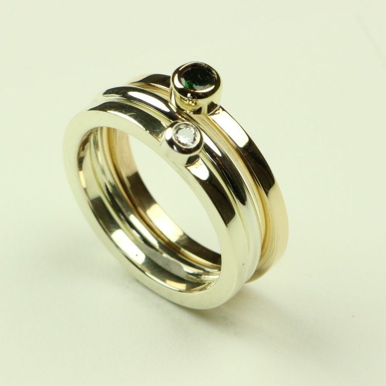 Gold Rings with Diamond and Tsavorite