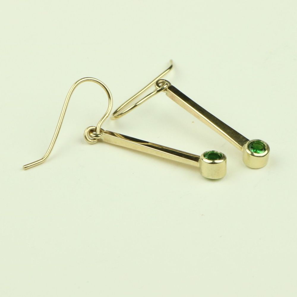 Gold Drop Earrings with Tsavorite
