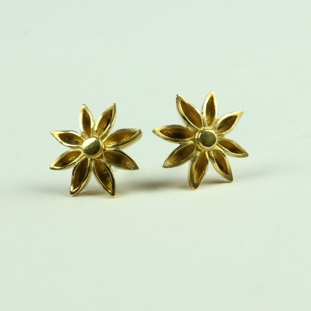 Star Anise Medium Stud Earrings in 18 Carat Gold Plate