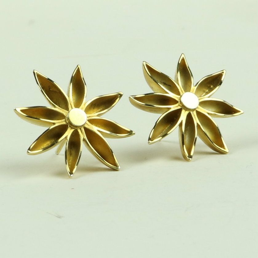 Star Anise Large Stud Earrings in 18 Carat Gold Plate