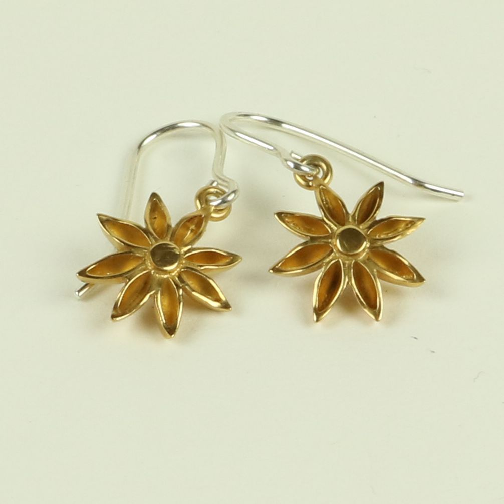 Star Anise Medium Drop Earrings in 18 Carat Gold Plate