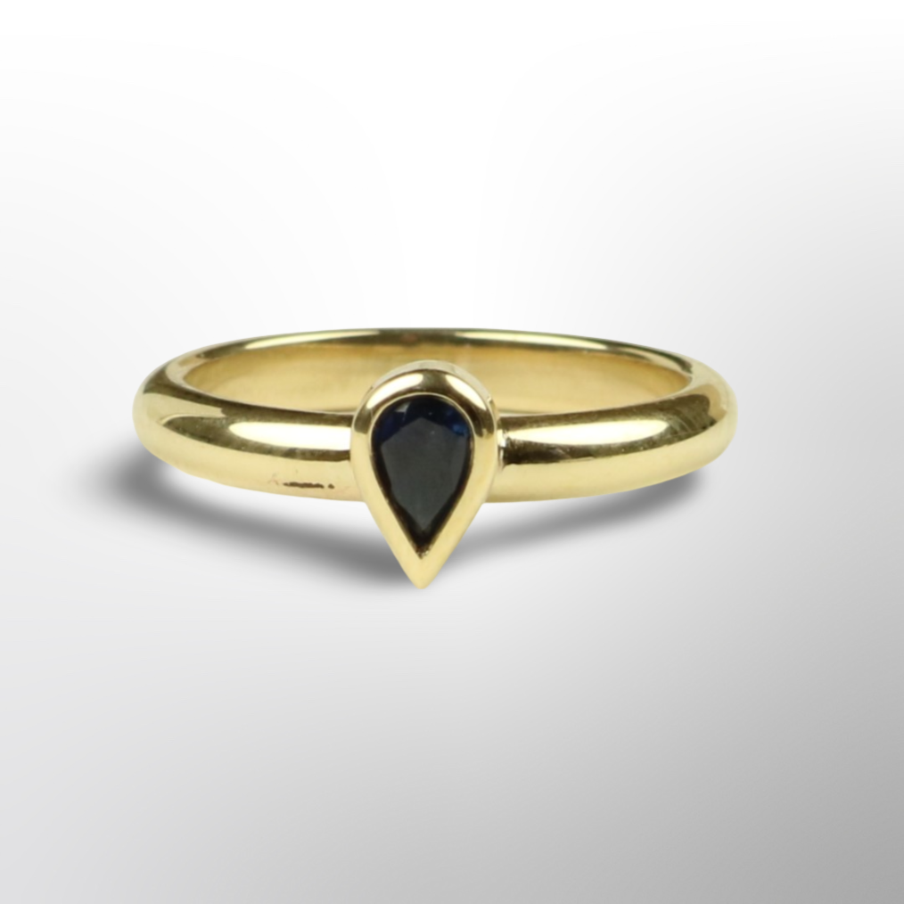 Gold Ring with Blue Pear Sapphire