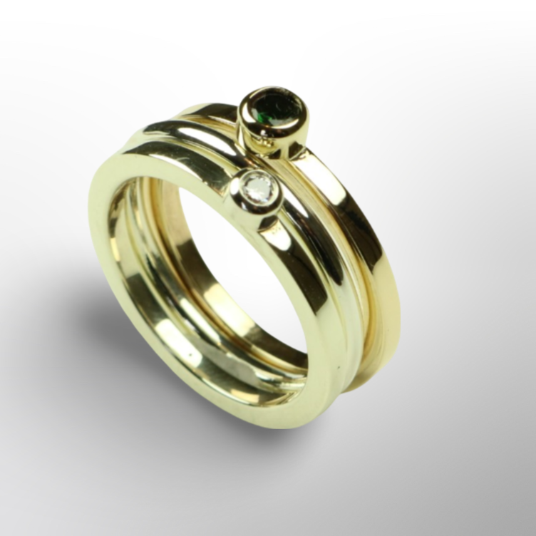 Gold Rings with Diamond and Tsavorite