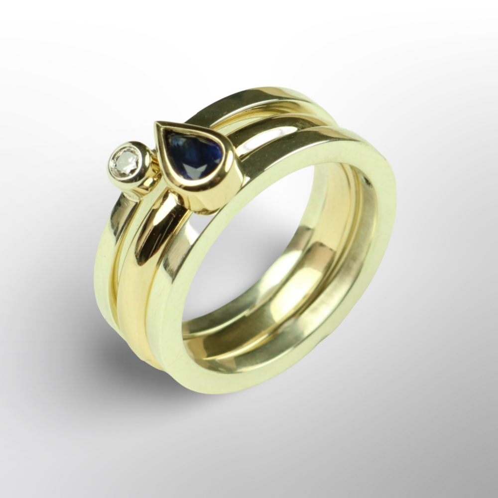 Gold Rings with Sapphire and Diamond