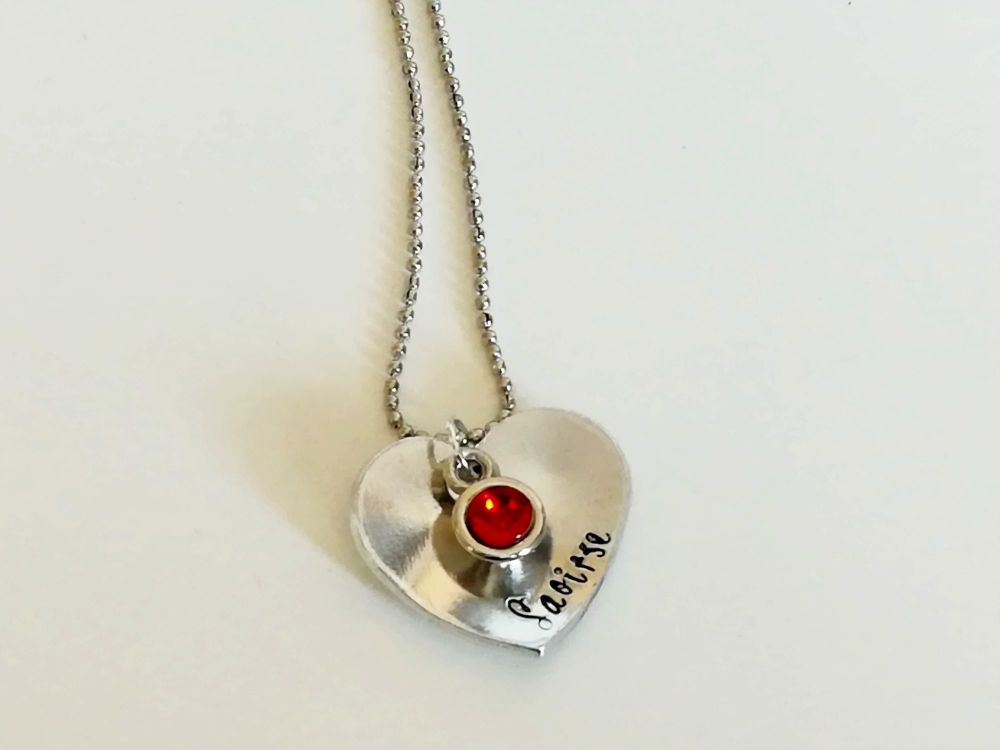 Heart domed Pendant with personalization necklace - name and birthstone