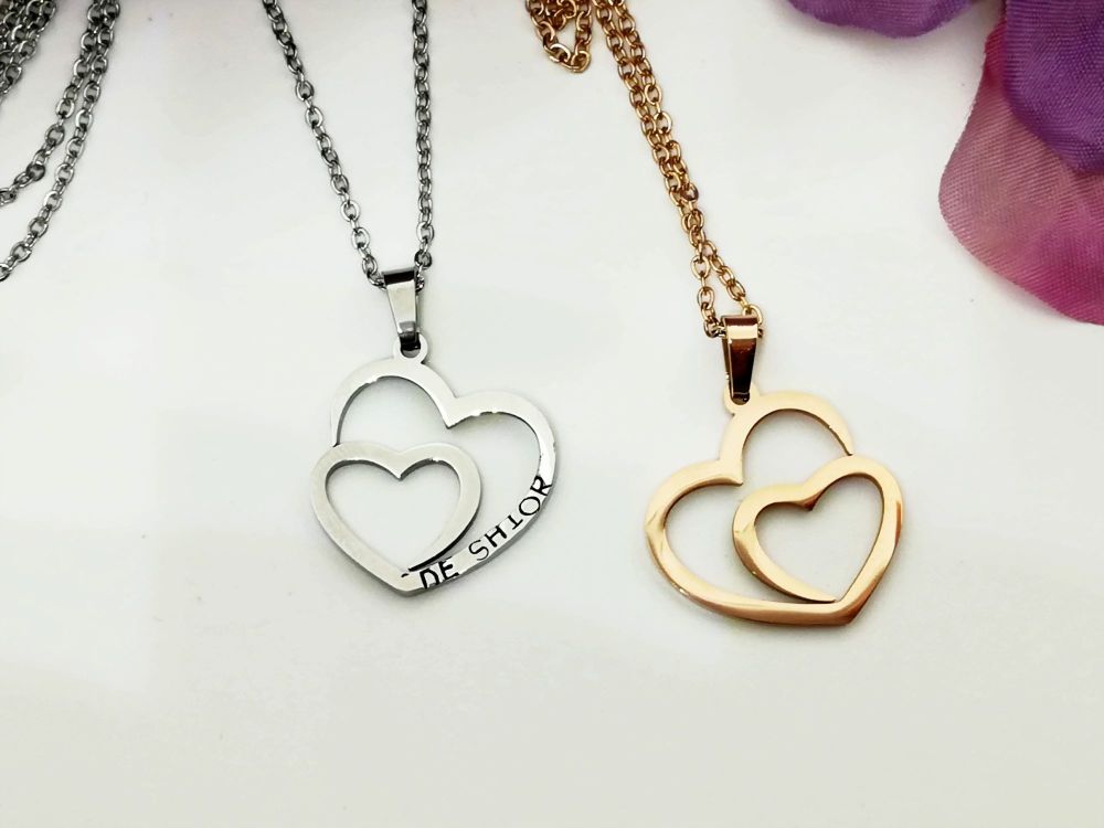 Double Heart Necklace - silver or rosegold