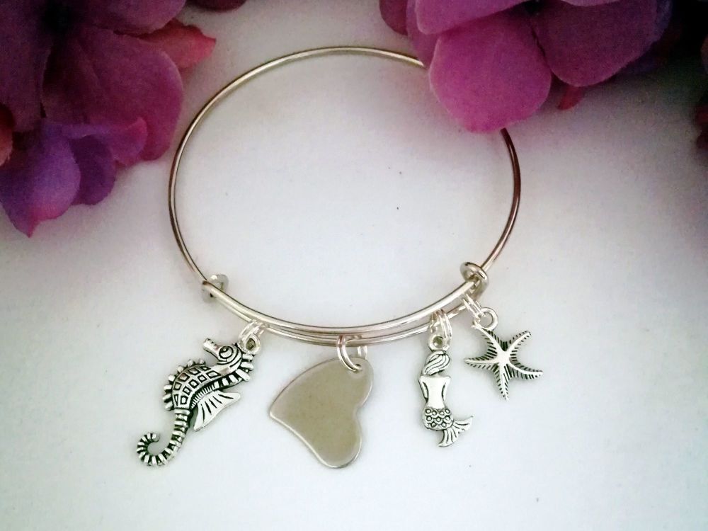 Mermaid, Seastar and Seahorse - Bangle Bracelet - Back view
