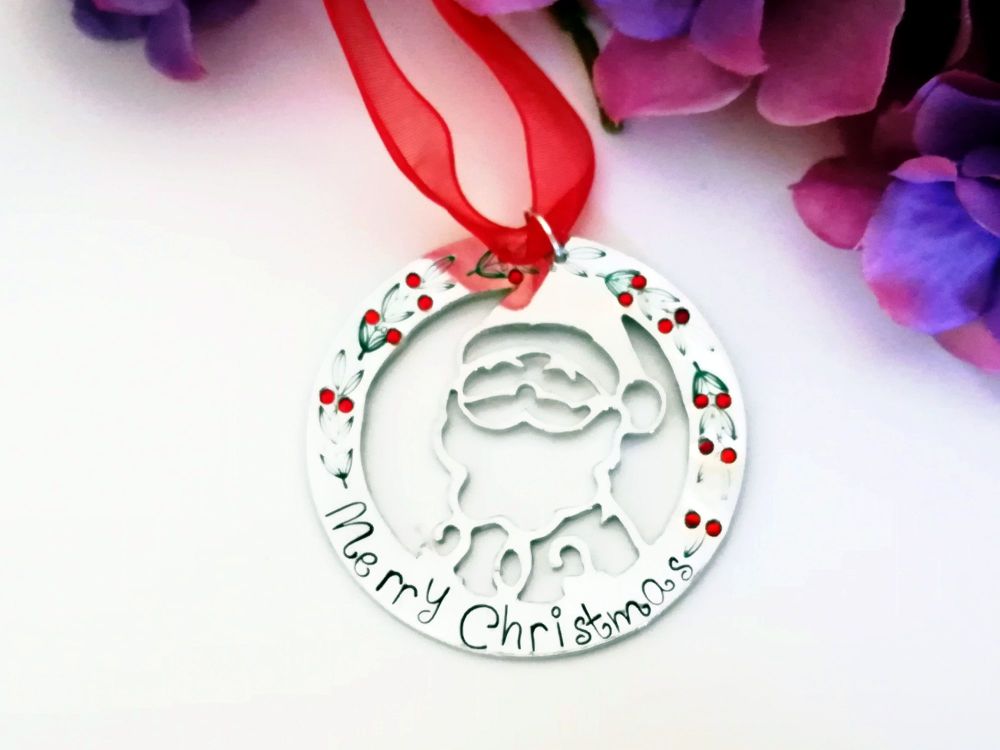 Santa Claus - Ornament - handcut and handstamped - personalized