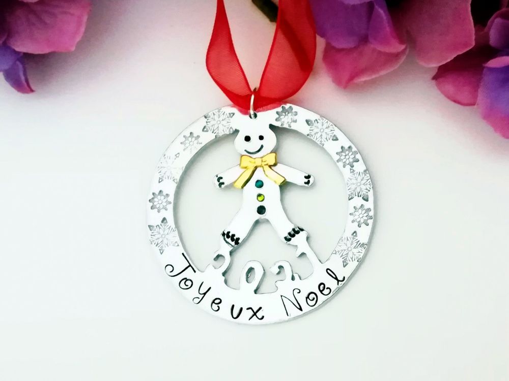 Gingerbread Man- Ornament - handcut and handstamped - personalized