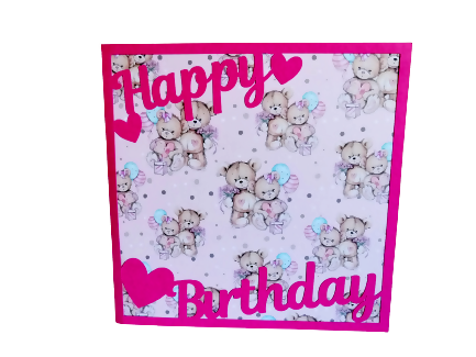 Happy Birthday Card with Teddybears - Pink on Pink