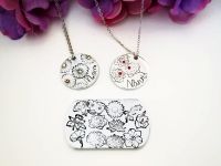 Personalized Birthmonth Flower with Name and Rhinestones Necklace - Made to Order
