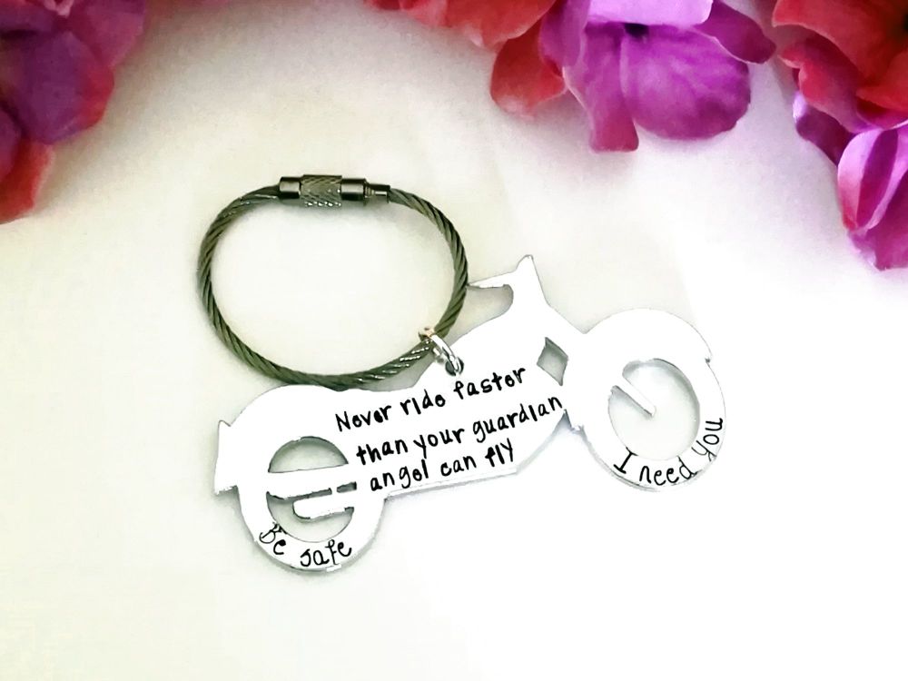 Motorbike Keyring - Never ride faster.... quote - can be personalized