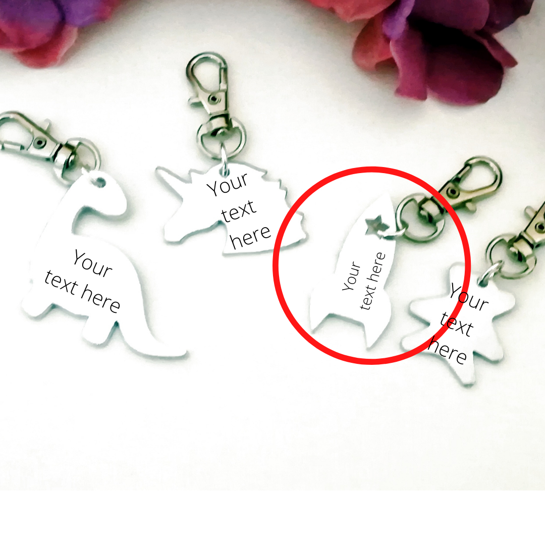 Rocket - Zipper Charm / Bag Tag - personalized Clip-on Tag