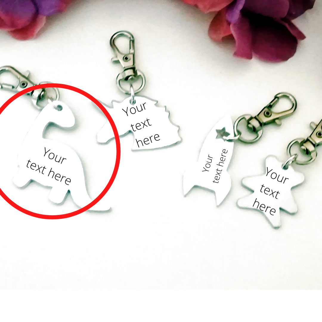 Dinosaur - Zipper Charm / Bag Tag - personalized Clip-on Tag