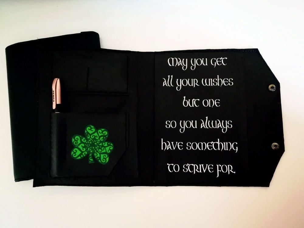 Celtic Style Notebook Wallet- fauxleather, personalized with plaque and dec