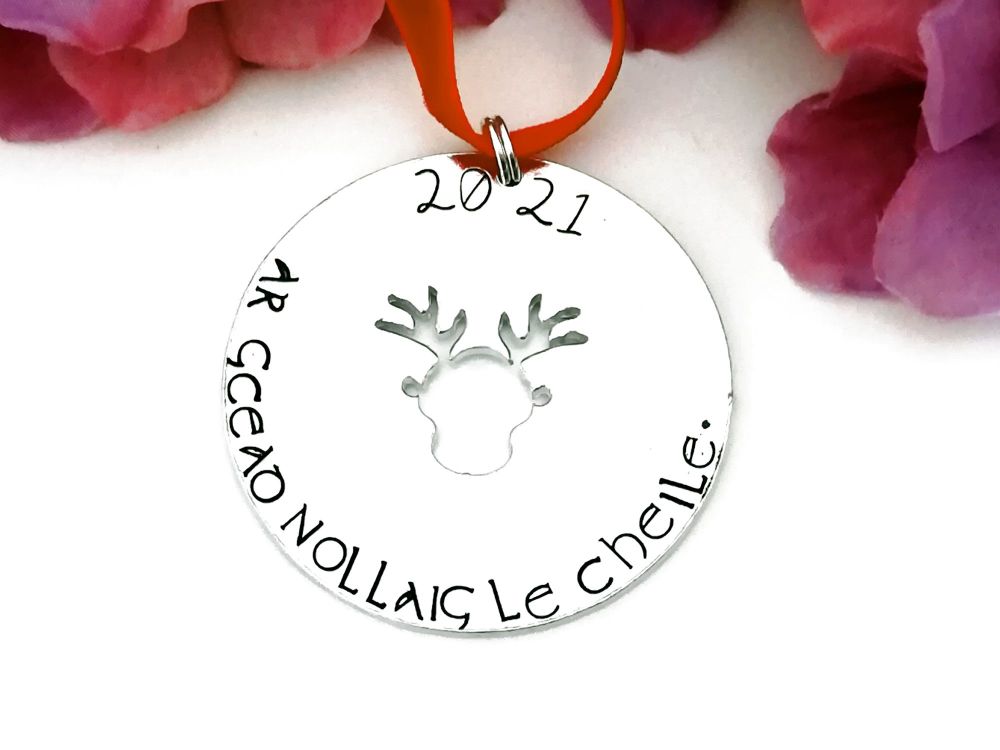 Our Christmas togehter - Celtic Gaelic stamped Ornament - Reindeer