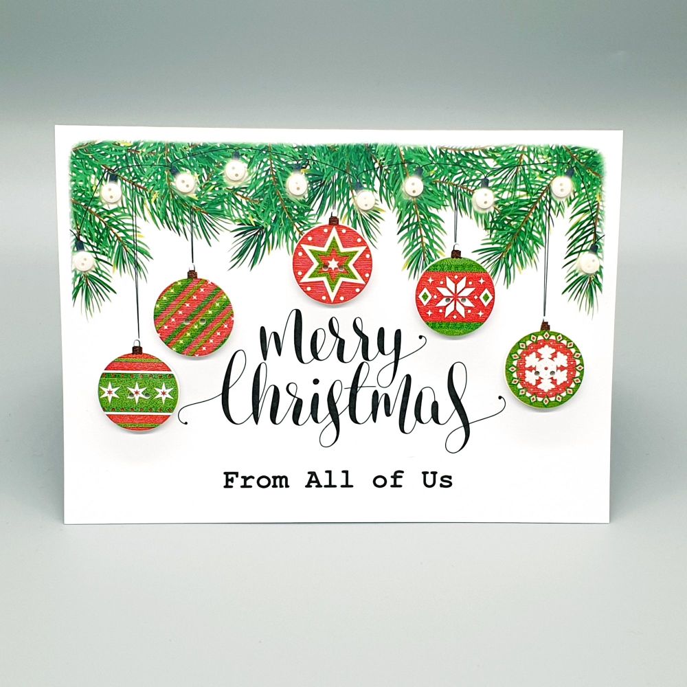 Personalised Bauble and Fairy Lights Christmas Card