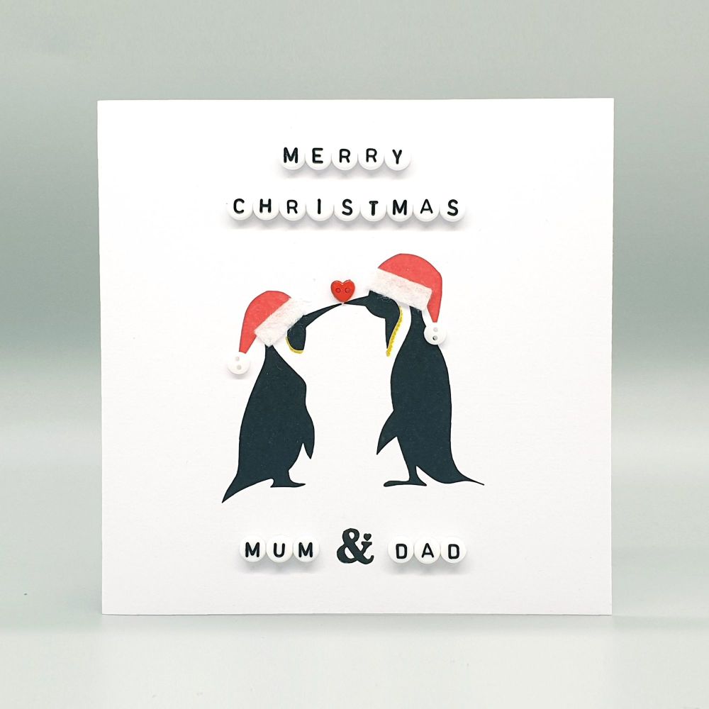 Personalised Christmas Penguins Square Card