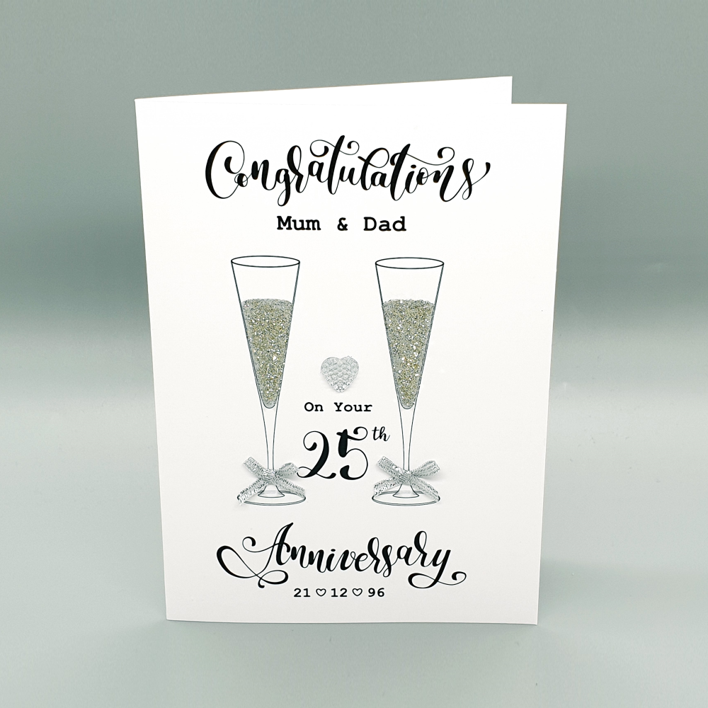 Personalised Silver Champagne 25th Anniversary Card