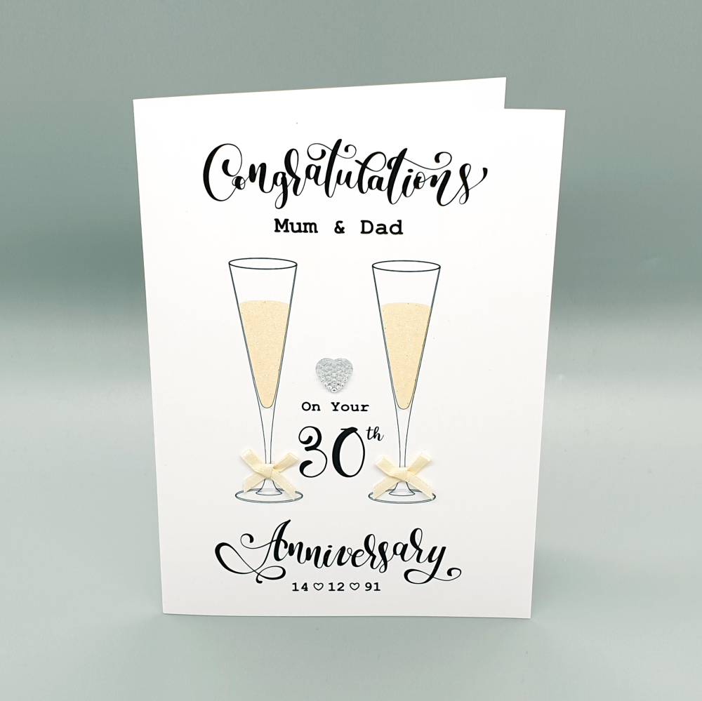 Personalised Pearl Champagne 30th Anniversary Card