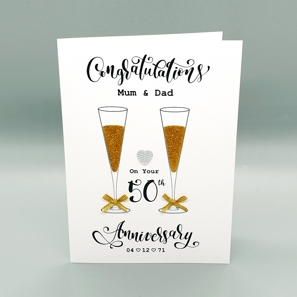 Personalised Golden Champagne 50th Anniversary Card