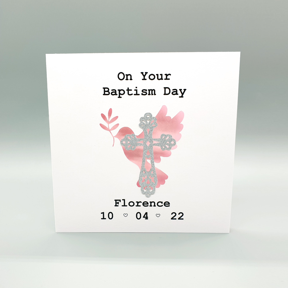 Personalised Baptism Dove & Cross Square Card