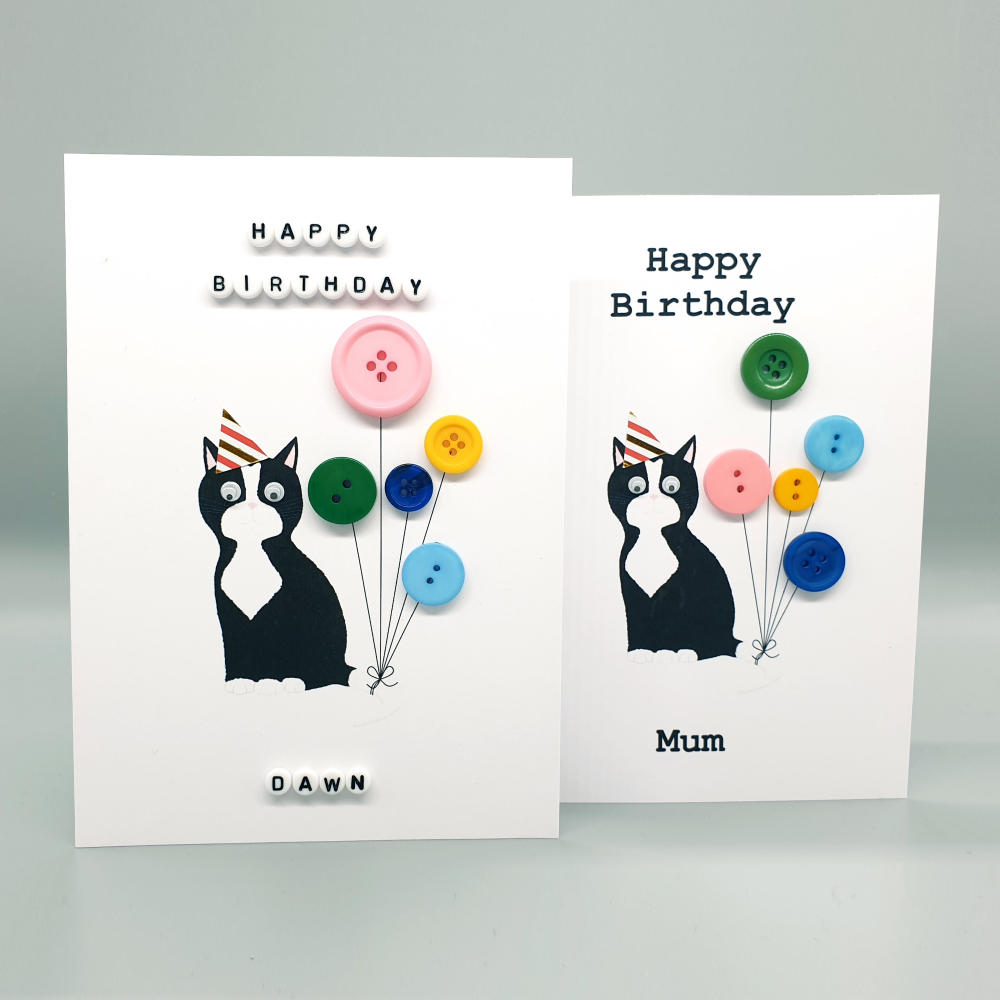 Personalised Black & White Cat Birthday Card