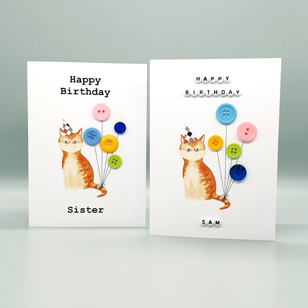 Personalised Ginger Tabby Cat Birthday Card