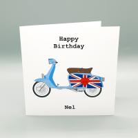 Personalised Union Jack Lambretta Scooter Birthday Card