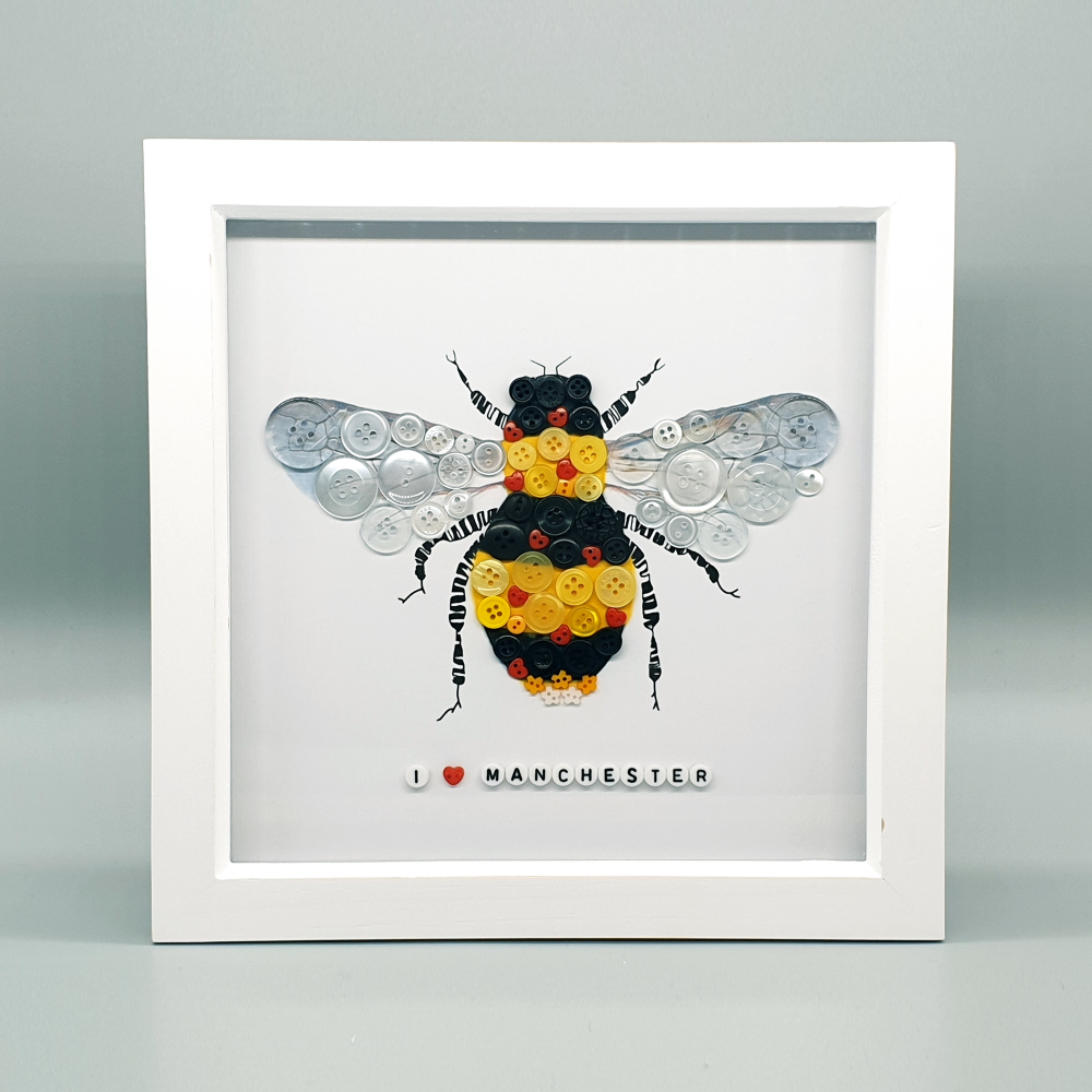 Personalised Bee Button Art - 9" Box Frame