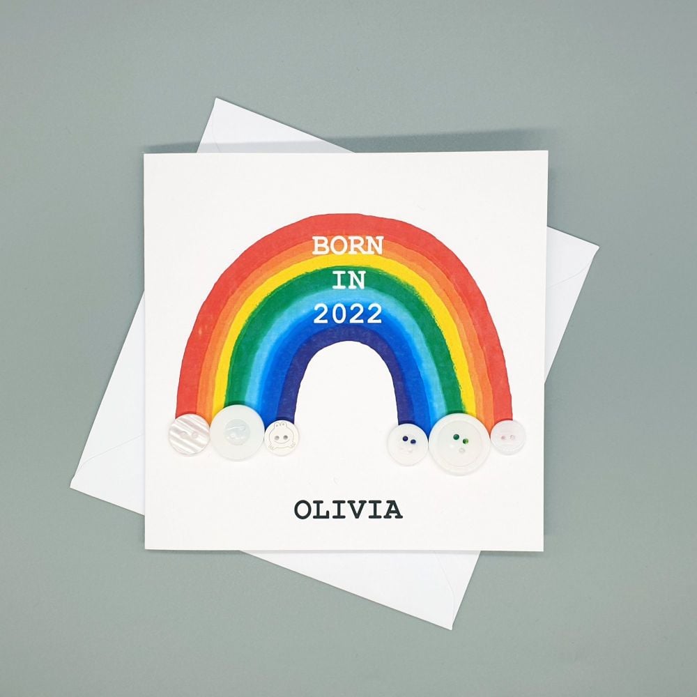 Personalised Rainbow New Baby Card