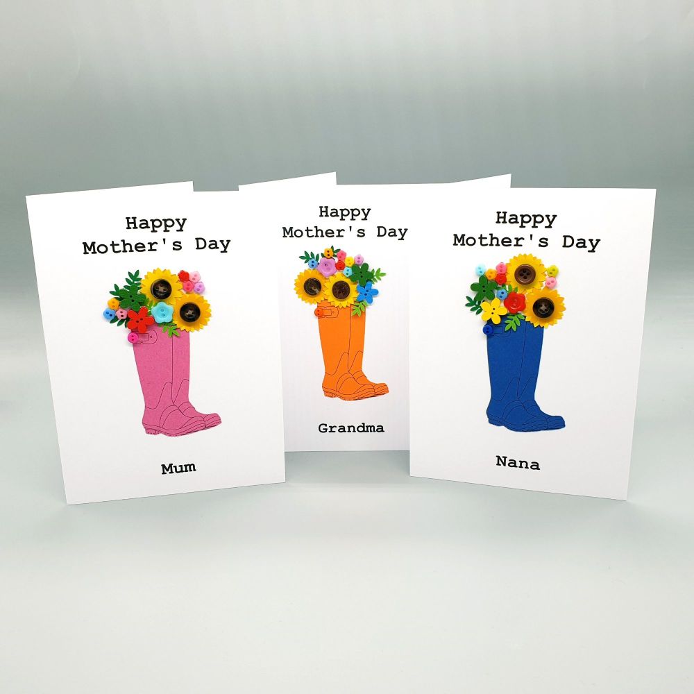 Personalised Wellington Vase Mother's Day Card