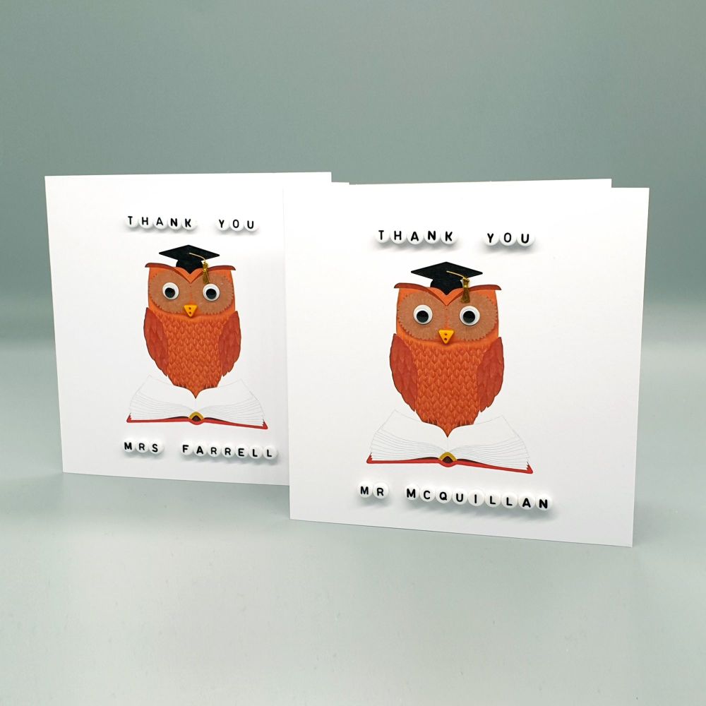 Personalised Wise Owl Thank You Teacher Card