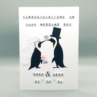 Personalised Love Penguins A5 Wedding Card