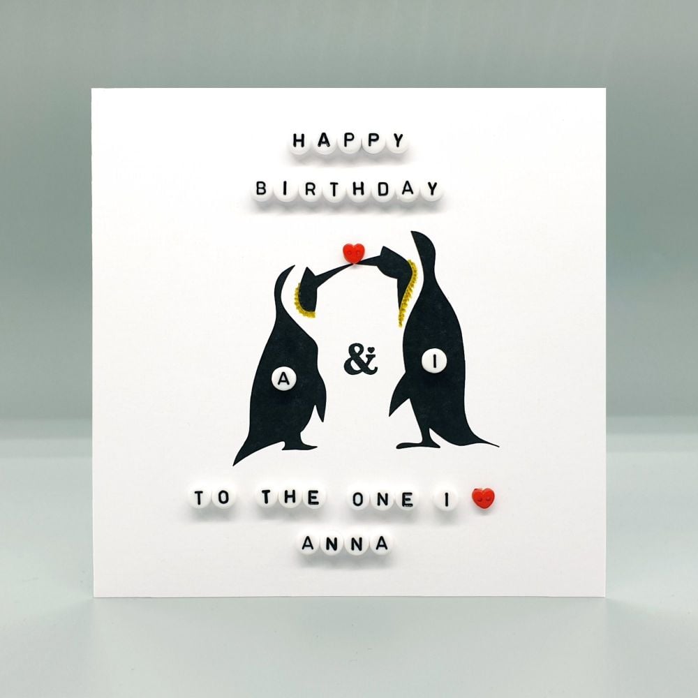 Personalised Birthday Penguins Square Card