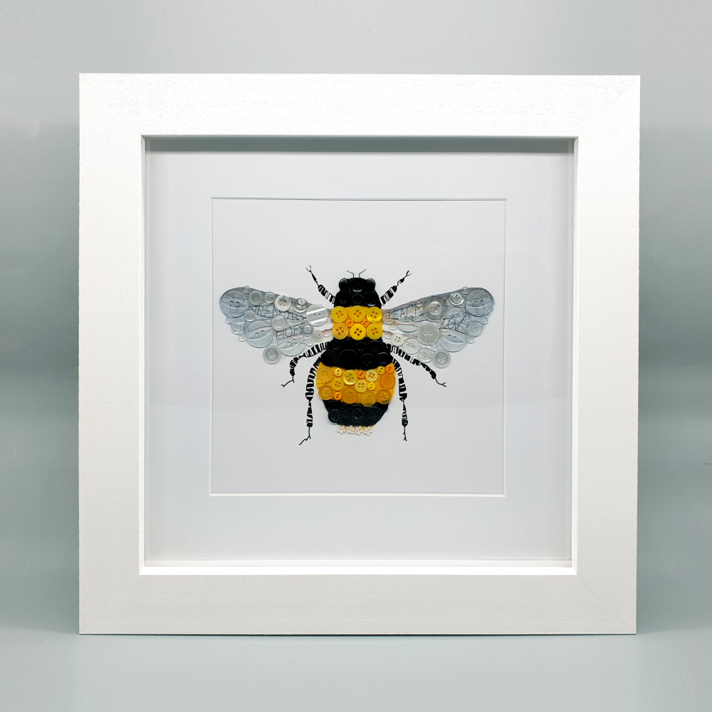 Bee Button Artwork - 14" Luxury Handmade Box Frame
