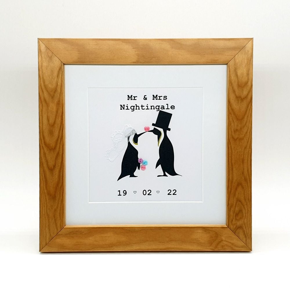 Personalised Wedding Penguins - 10" Picture Frame